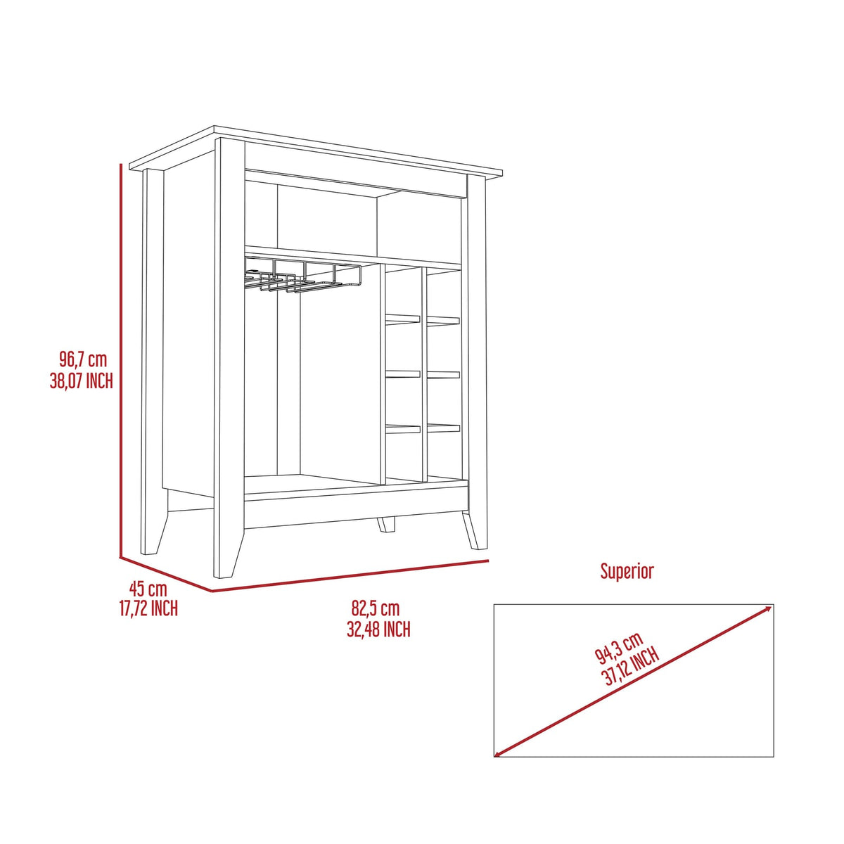 Black Bar Cabinet with Wine Racks - 32.5'' Server