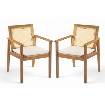 Teak Beige Acacia Wood Patio Dining Chairs Set of 2