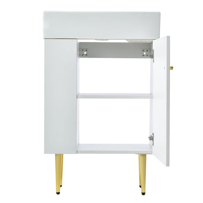 White Ceramic MDF Bathroom Vanity - 21.6" Storage Cabinet Only