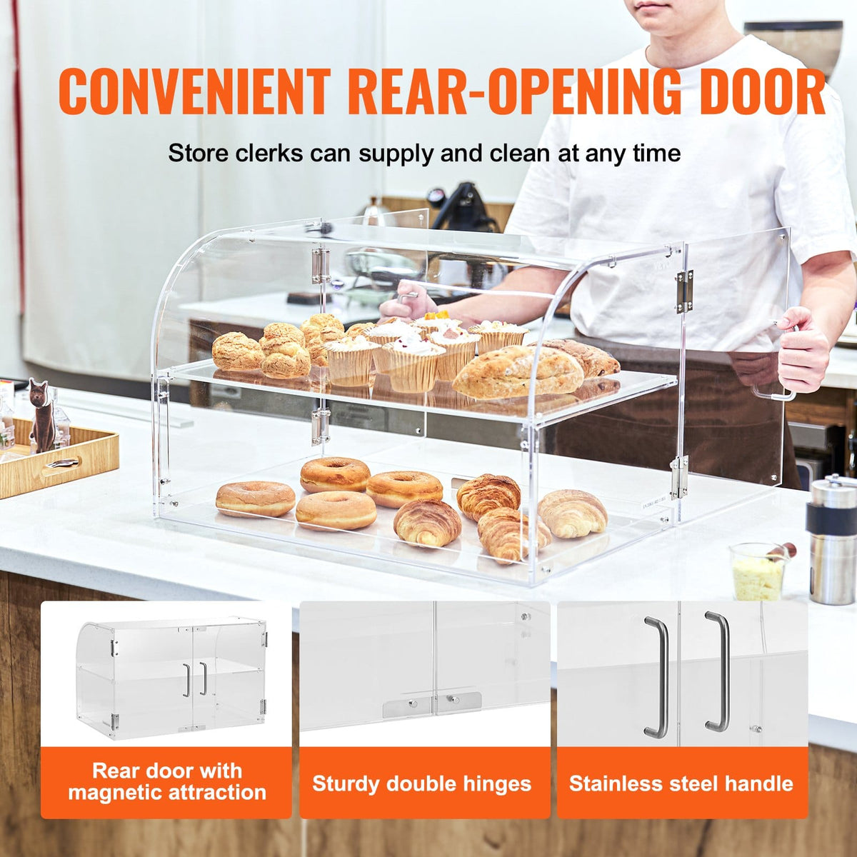 Clear Acrylic Bakery Display Case with Magnetic Door for Snacks for Living Room