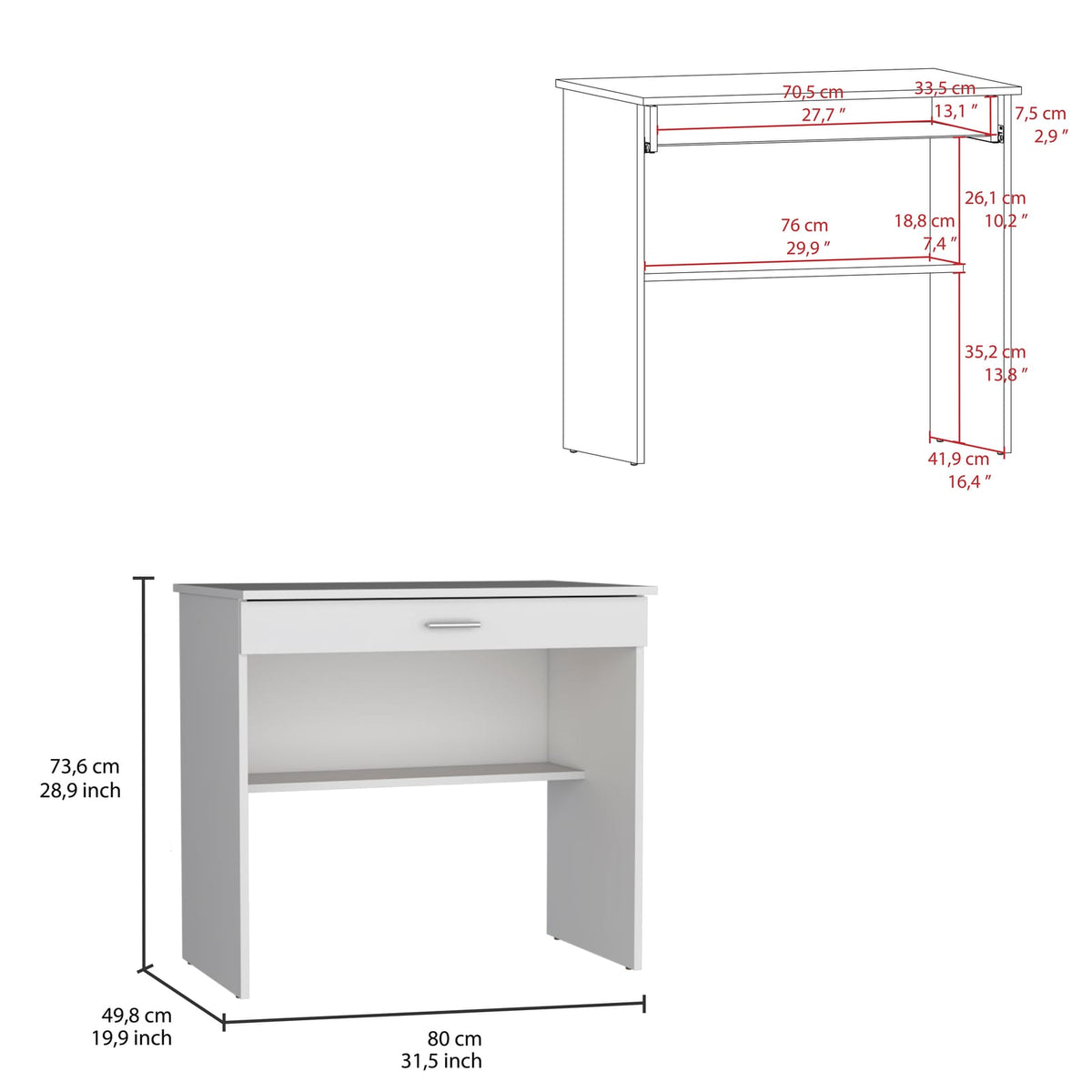 White Computer Desk with Drawer & Shelf - Compact Workstation for Home Office