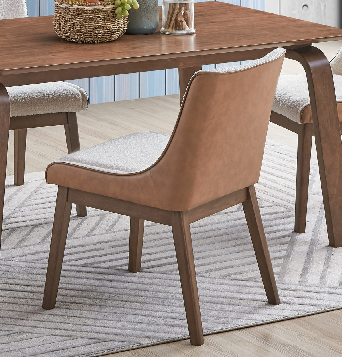 Modern Wingback Dining Chairs Set of 2 in Brown White Wood Finish