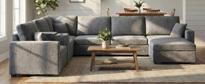 Grey 5 Seat Chenille Sectional Sofa - Primary Living Space