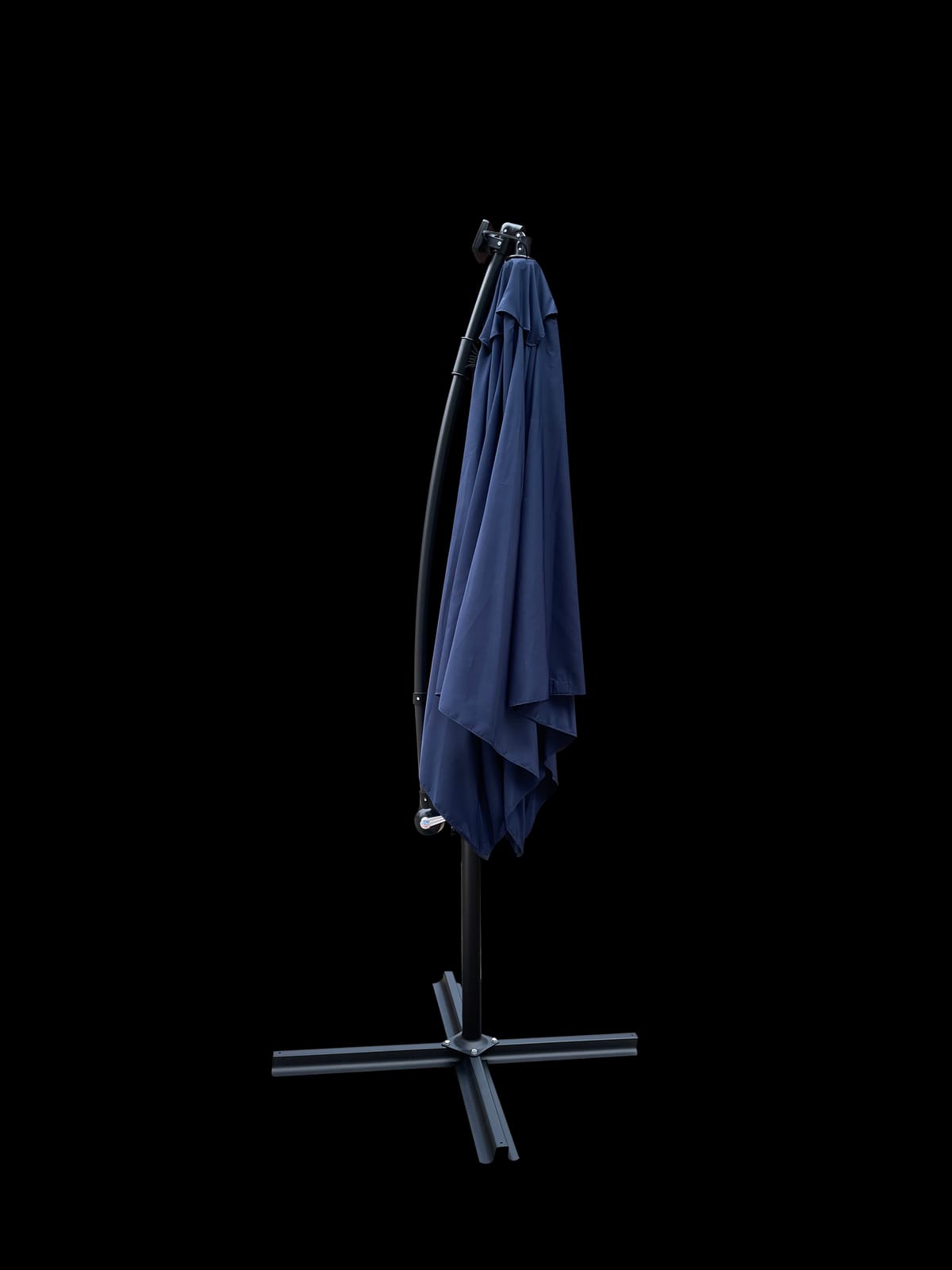 Solar Powered Navy Blue Patio Umbrella with LED Lights for Garden Deck
