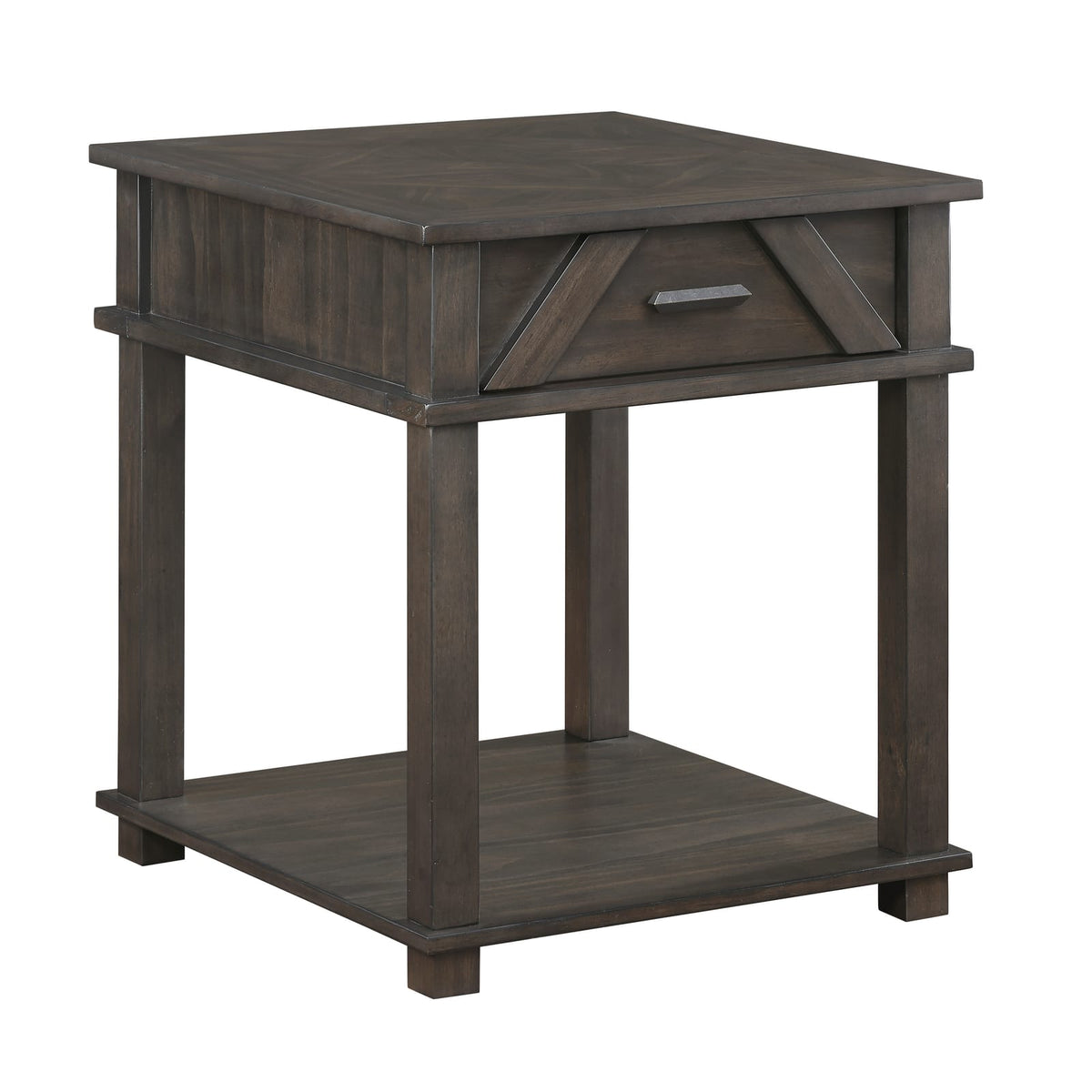 Traditional Rustic End Table with Storage - Brown Finish