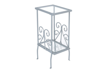 Silver Metal Accent Table - Durable Side Table with Tempered Glass Shelves