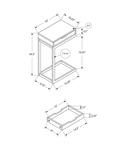 Black Metal C-Shaped Accent Table with Storage Drawer
