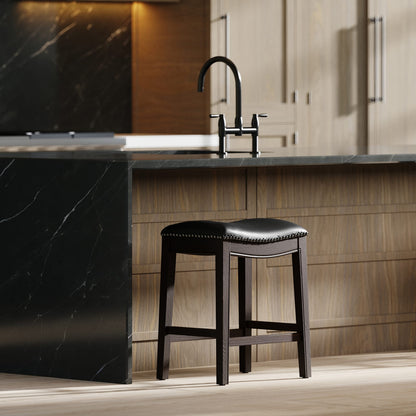 Black Counter Height Barstool - PU Leather Seat, 18" Wide for Bedroom