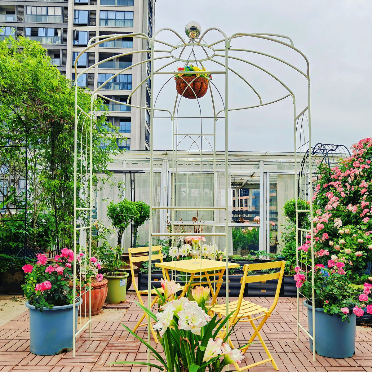 Cream White Iron Garden Arch - 6.8ft High