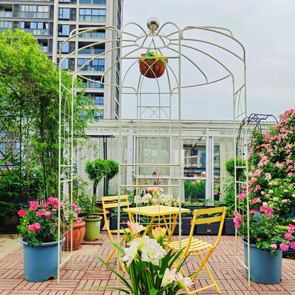 Cream White Iron Garden Arch - 6.8ft High