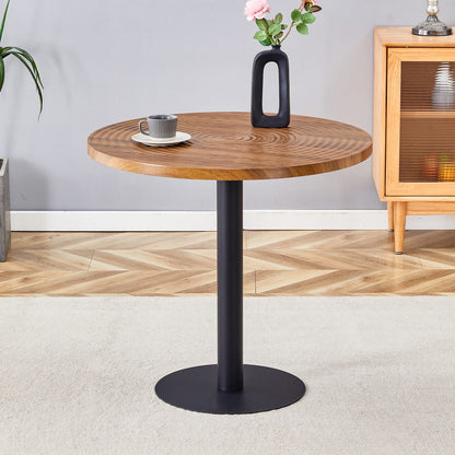 31.5 Inch Round Dark Wood Dining Table - Black Metal Stand