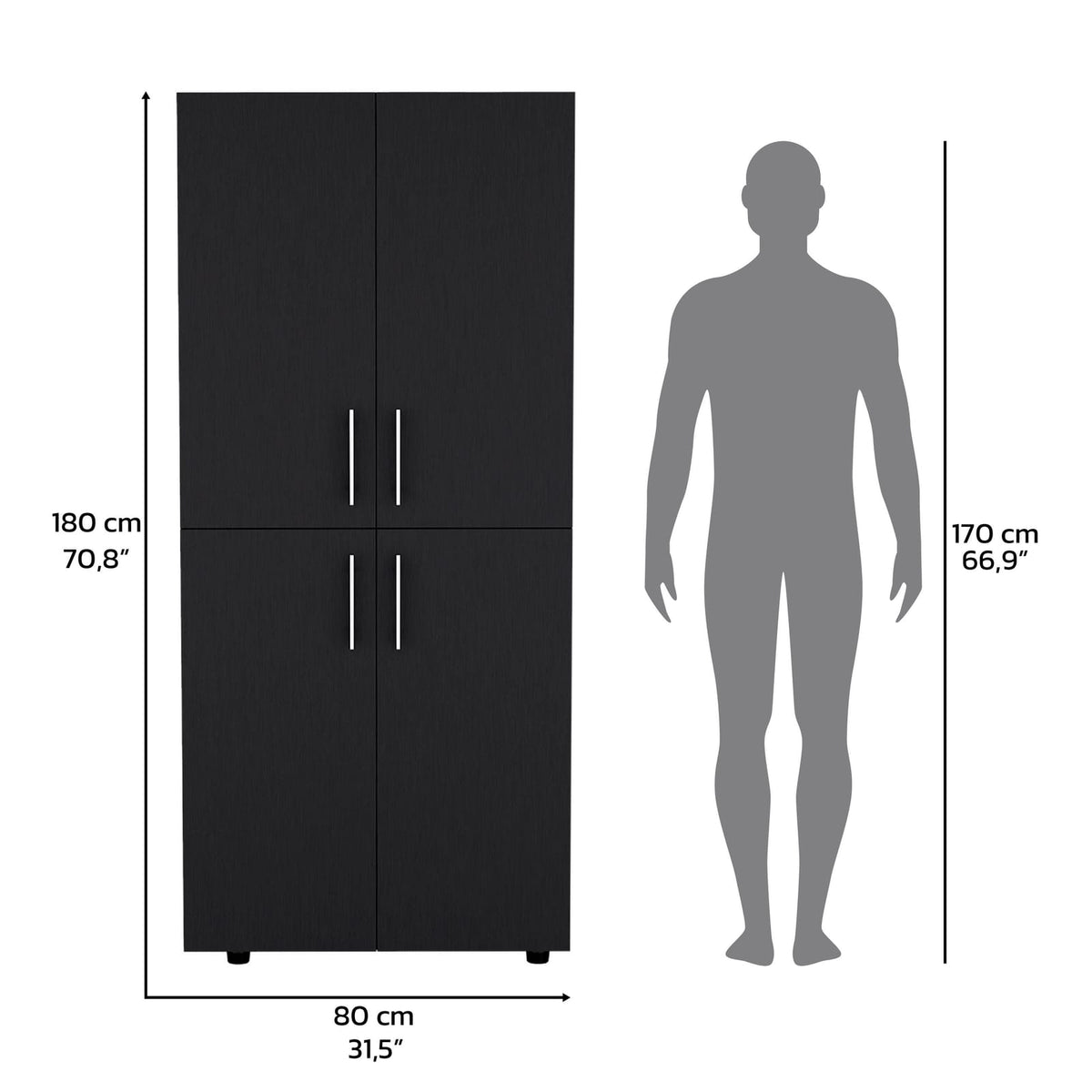 Black Armoire Wardrobe - 70" Tall, Double Doors & Shelves for Bedroom