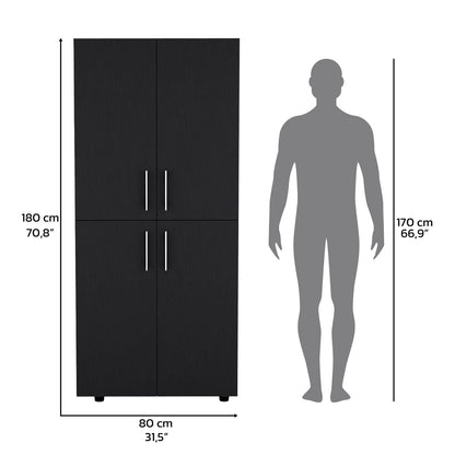 Black Armoire Wardrobe - 70" Tall, Double Doors & Shelves for Bedroom