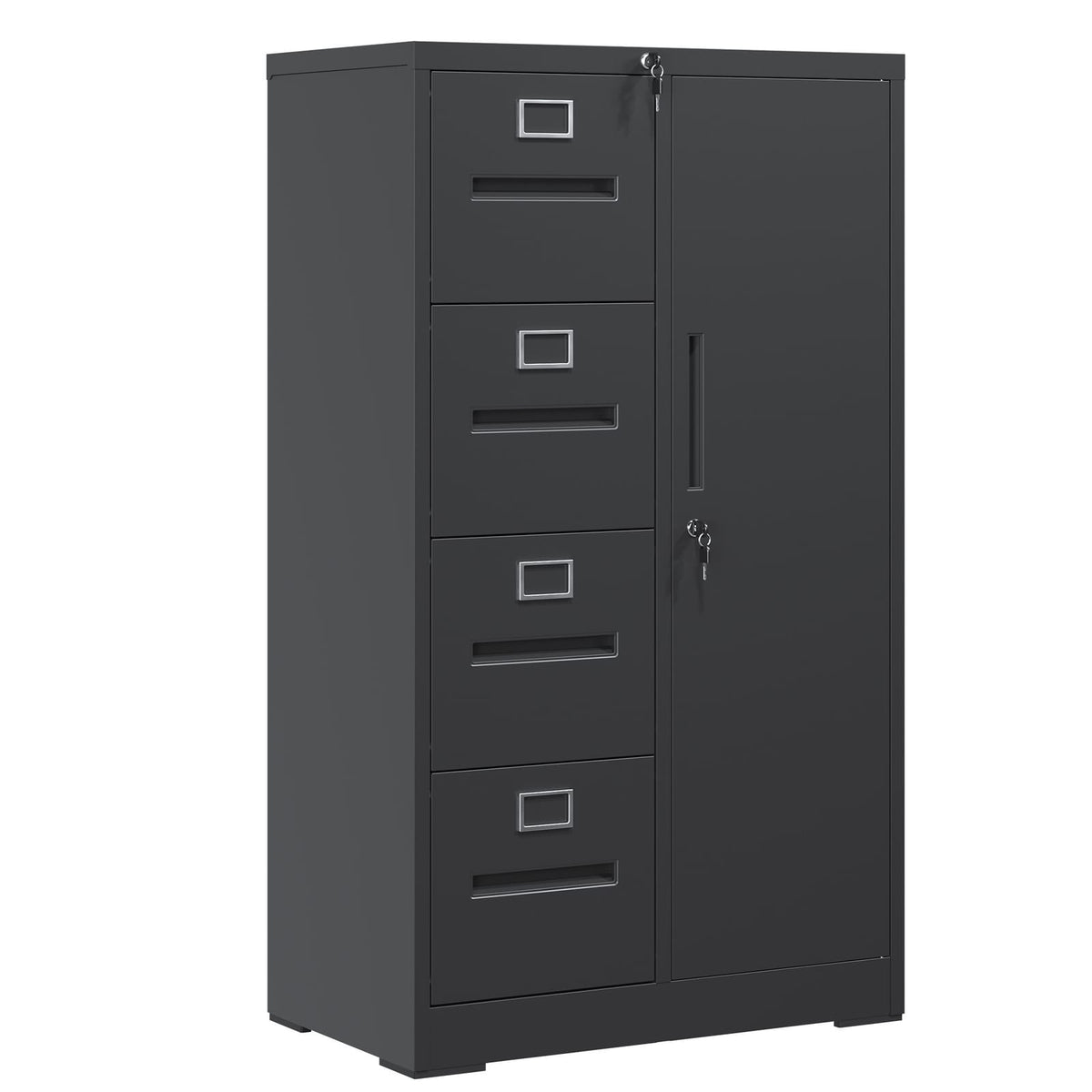 Black Steel File Cabinet - 4 Drawers with Lock - Office Storage