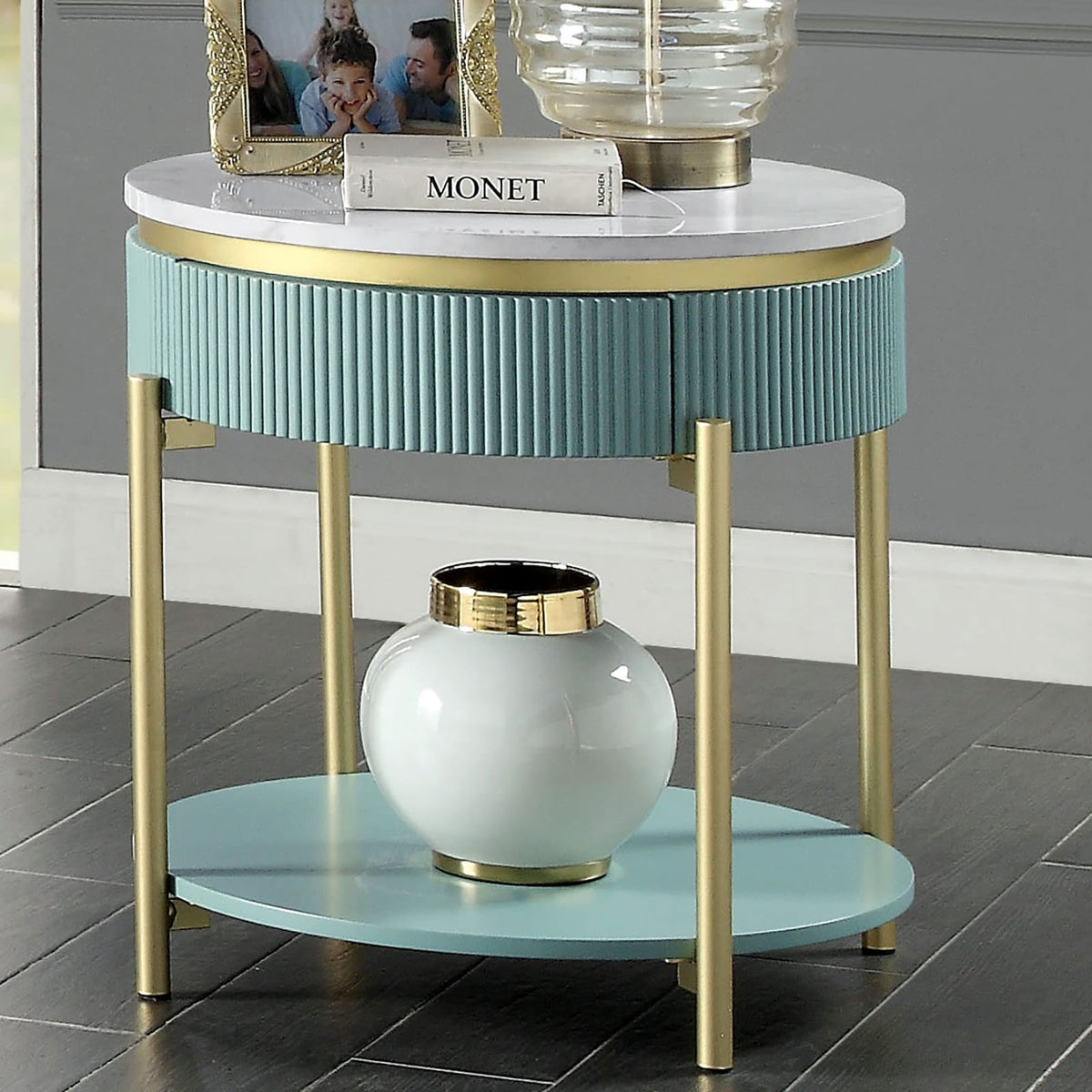 Teal Metal End Table - 23" Contemporary Living Room Table