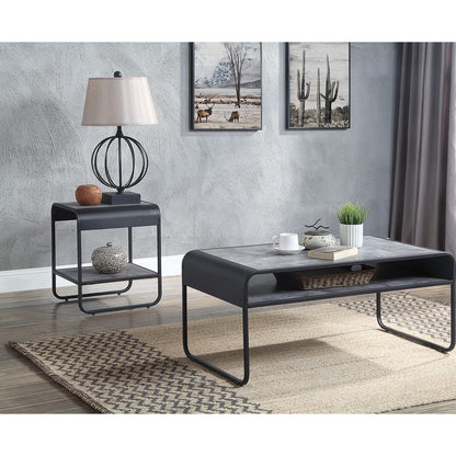 Concrete Grey and Black 1-Shelf End Table - Storage & Modern Style for Living Room