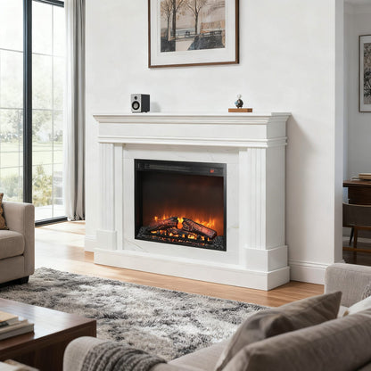 Living Room 44" Jasmine White Electric Fireplace with Mantel - Realistic Flame Effect