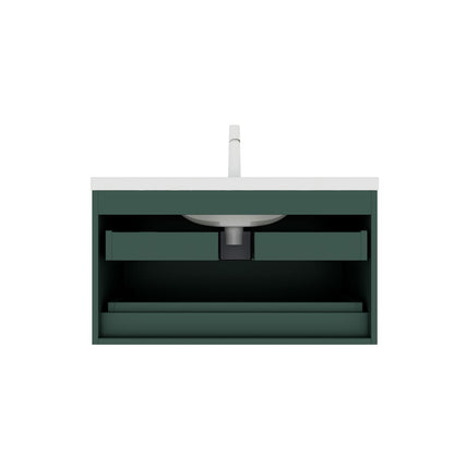 White Green Bathroom Vanity with Sink - 36" Wall Mounted Storage