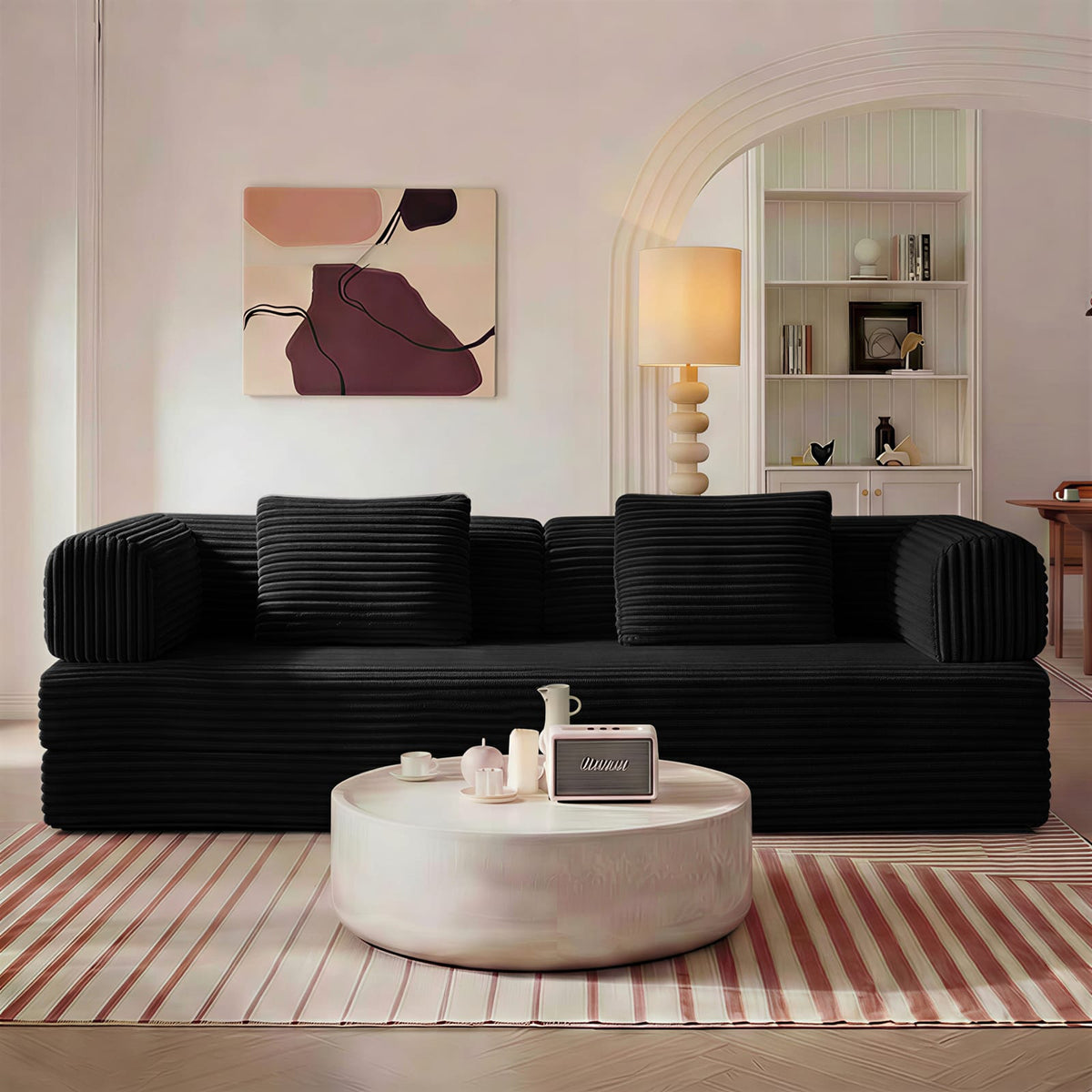 2 Seat Black Foam Sofa - Convertible Sleeper Bed for Living Room