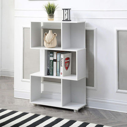 Modern White Staggered 3-Shelf Bookcase - Storage & Display