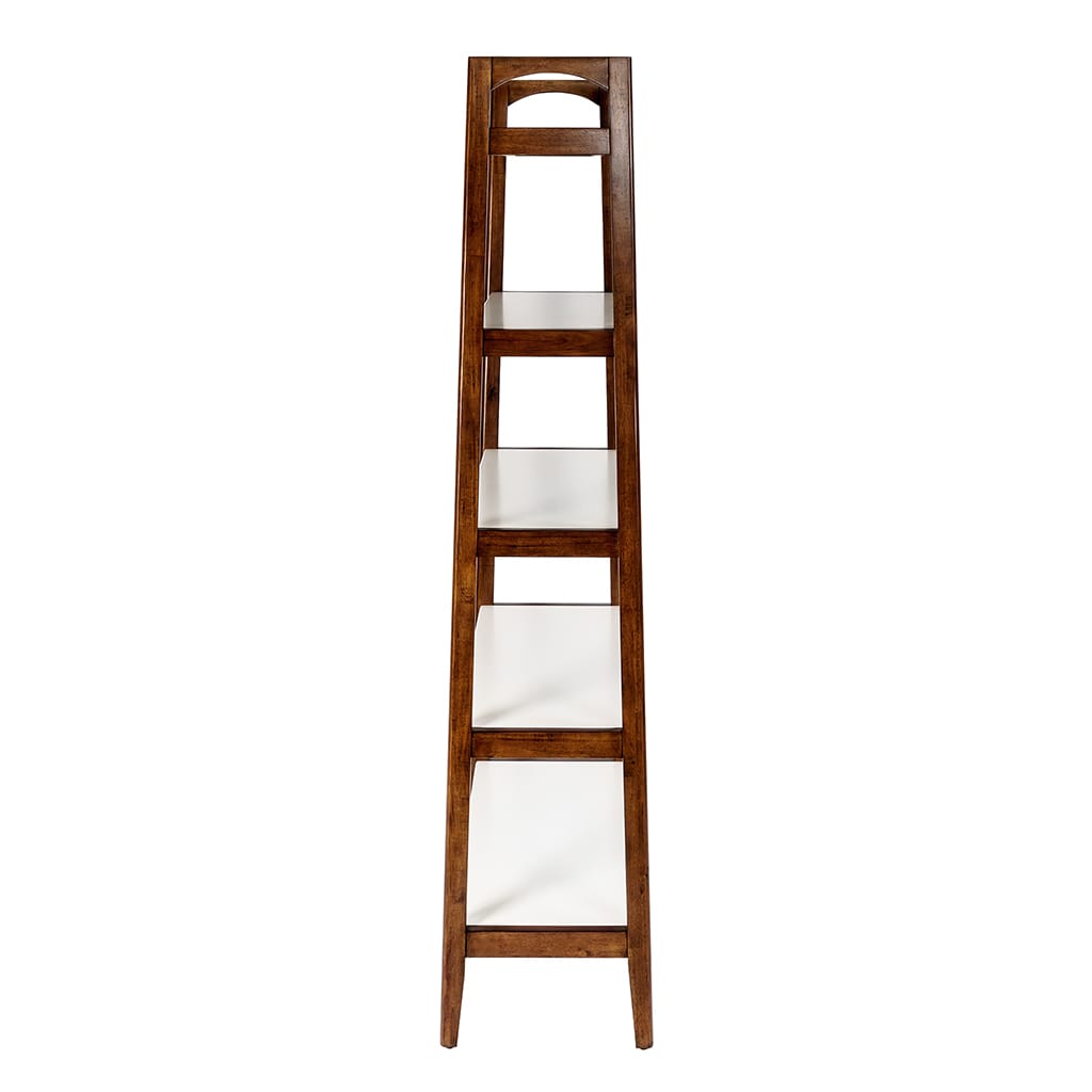Off-White+Pecan 5-Shelf Bookcase - Mid-Century Style