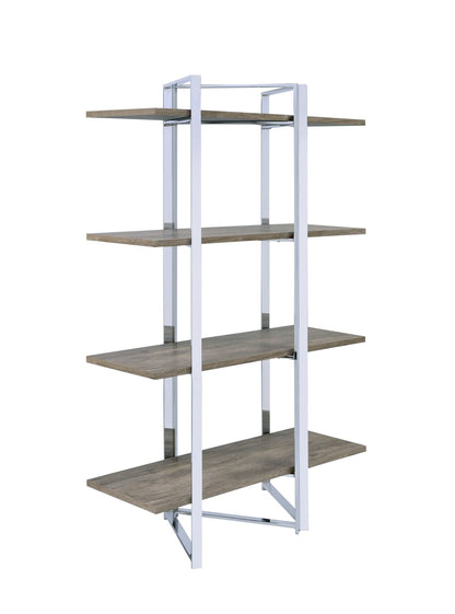 4 Shelf Natural Wood Bookshelf - Chrome Frame
