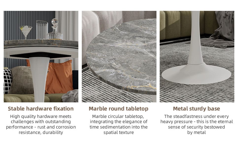 Round Grey White Coffee Table - 27.6" Diameter for Dining Room