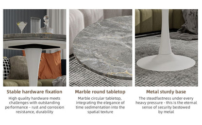 Round Grey White Coffee Table - 27.6" Diameter for Dining Room