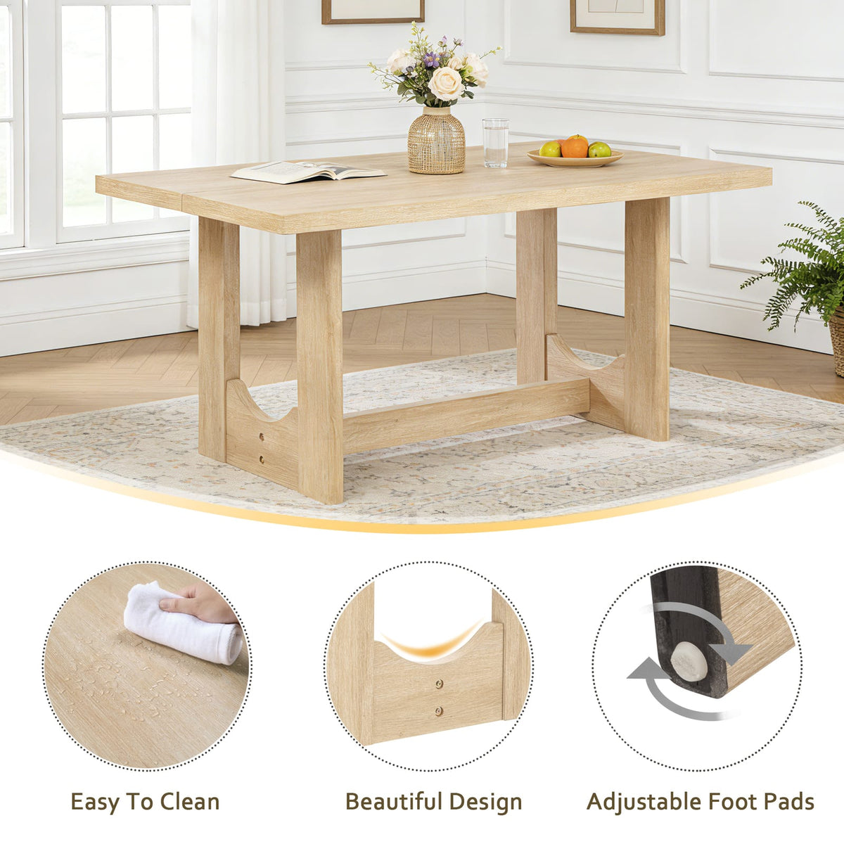 Light Oak Dining Table Set - 6 Seats with Bench