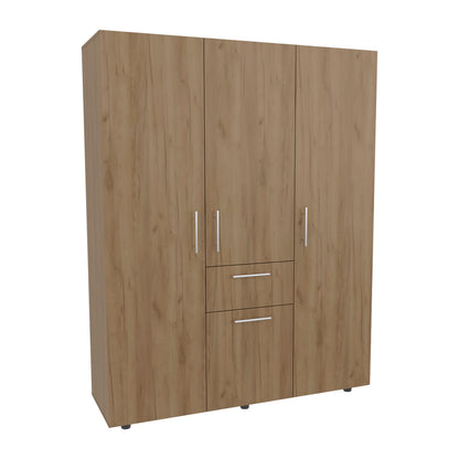 Natural Wood 2-Door Dresser with 5 Shelves for Bedroom