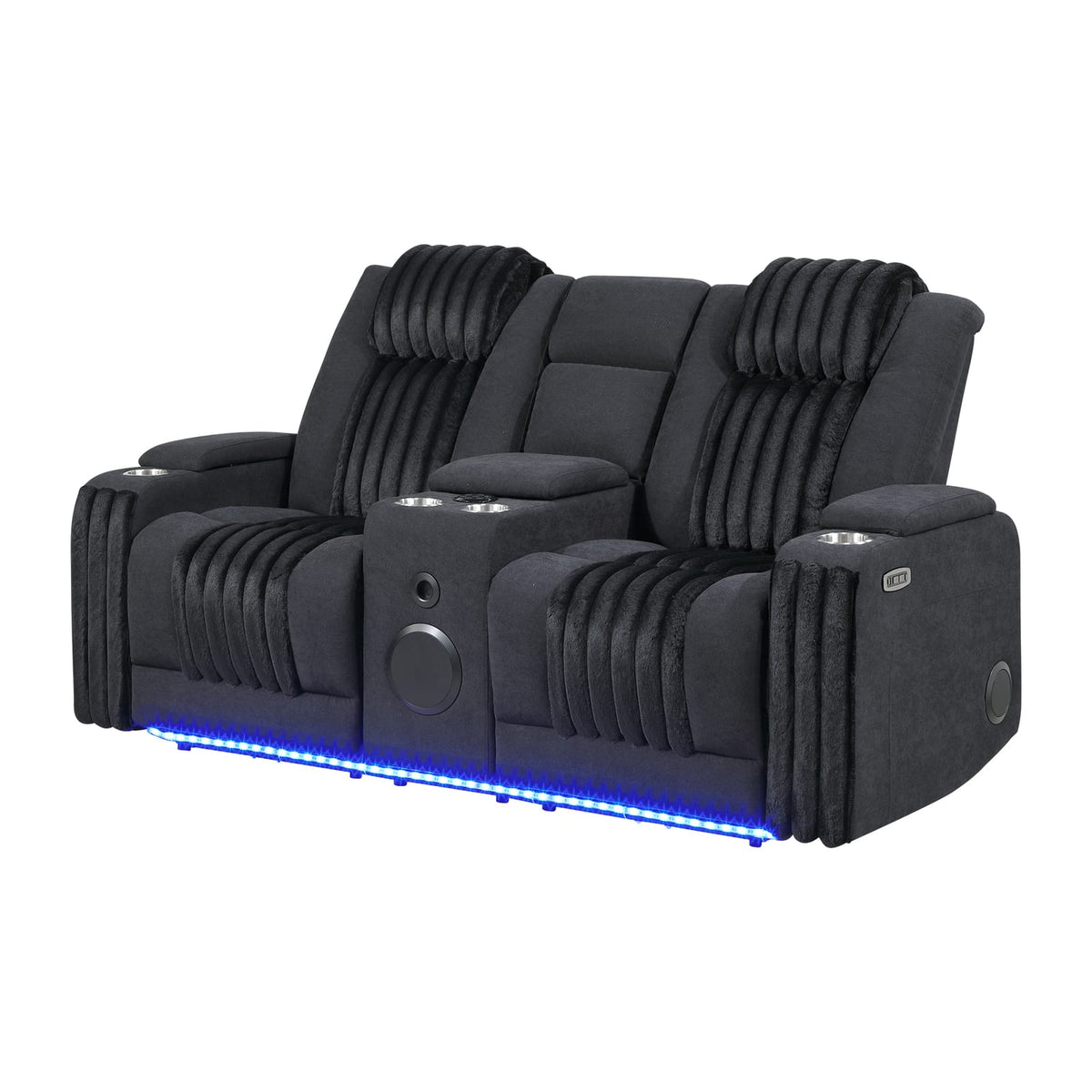 Black Polyester Power Reclining Loveseat - 72" for Living Room