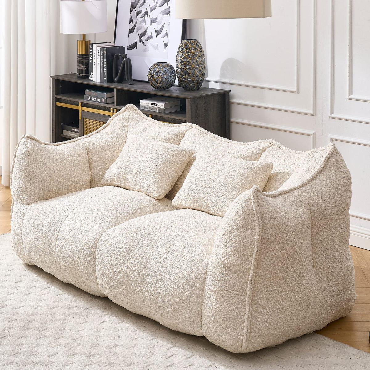 Soft Beige Chenille Bean Bag Chair - Family Room Comfort for Living Room