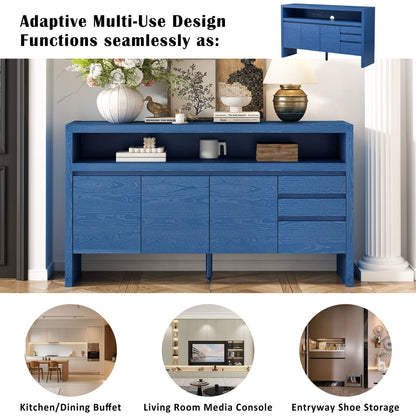 Navy Blue Solid Wood Sideboard 60" - Entryway Storage Cabinet