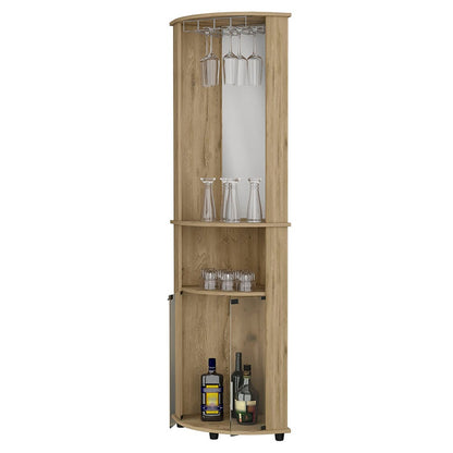 Oregon Corner Bar Cabinet - 3-Tier Shelf with Glass Rack
