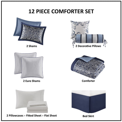 Navy King Comforter Set - 12 Piece Bedding