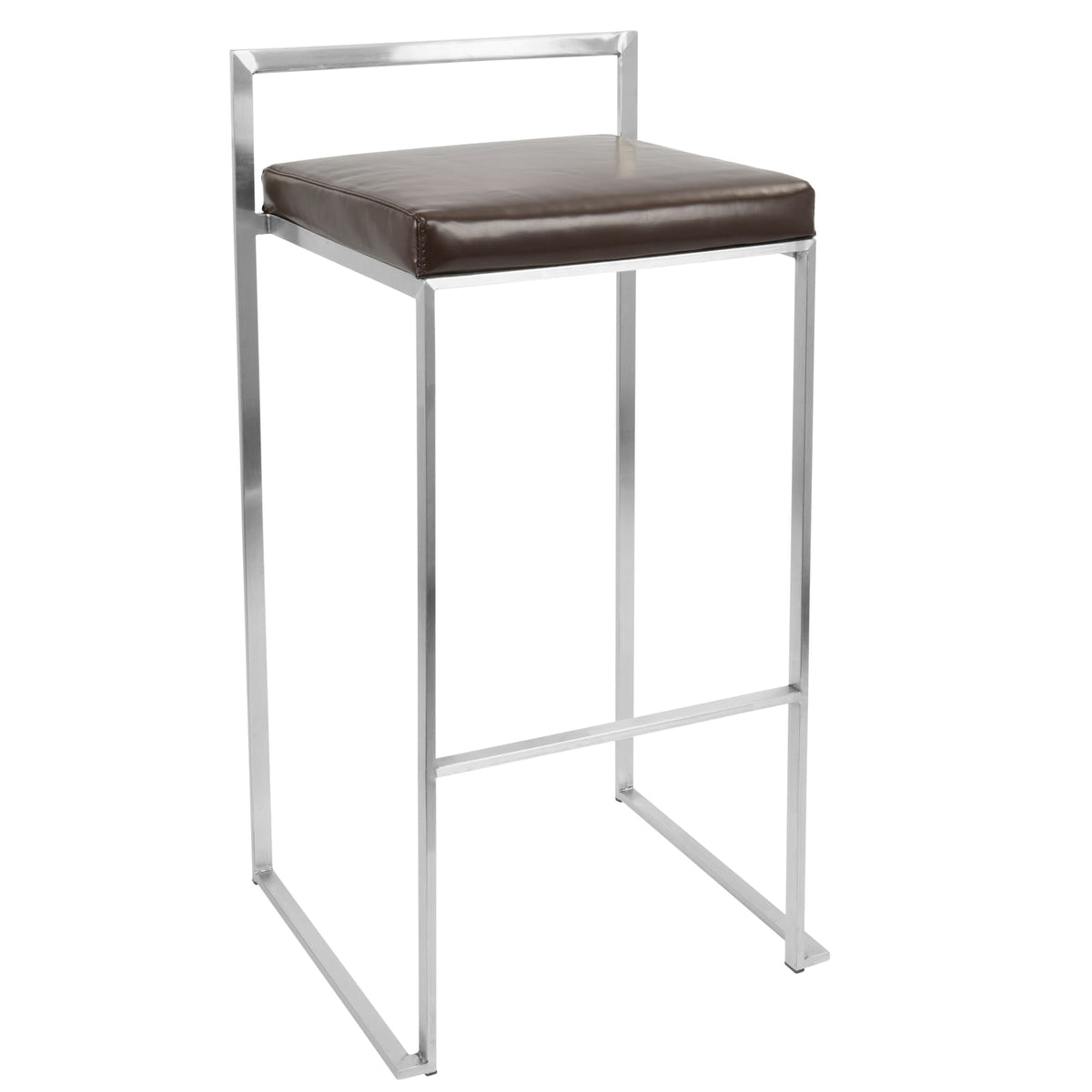 Stackable Barstools Set of 2 in Brown Faux Leather for Kitchen Dining