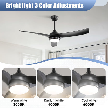 52 Inch Black Ceiling Fan with ABS Blades - Bedroom Living Room