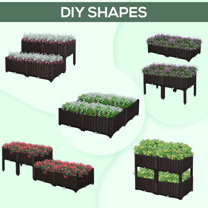 Outsunny 4 Piece Raised Garden Bed - Brown Plastic Planters