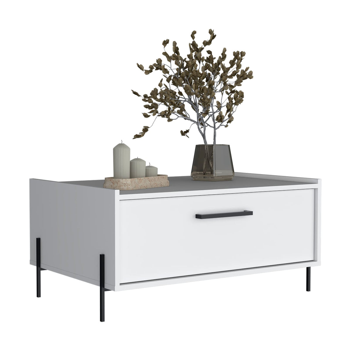 Modern White Engineered Wood Coffee Table with Storage Shelf for Living Room