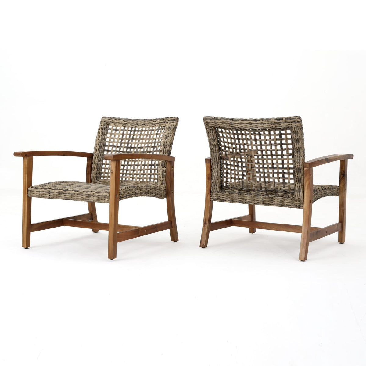 Acacia Wood Wicker Club Chairs - 2-Piece Patio Set Natural+Grey