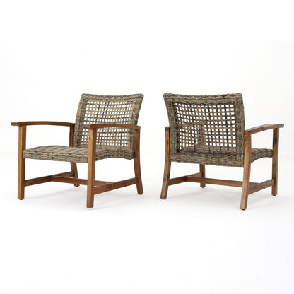 Acacia Wood Wicker Club Chairs - 2-Piece Patio Set Natural+Grey