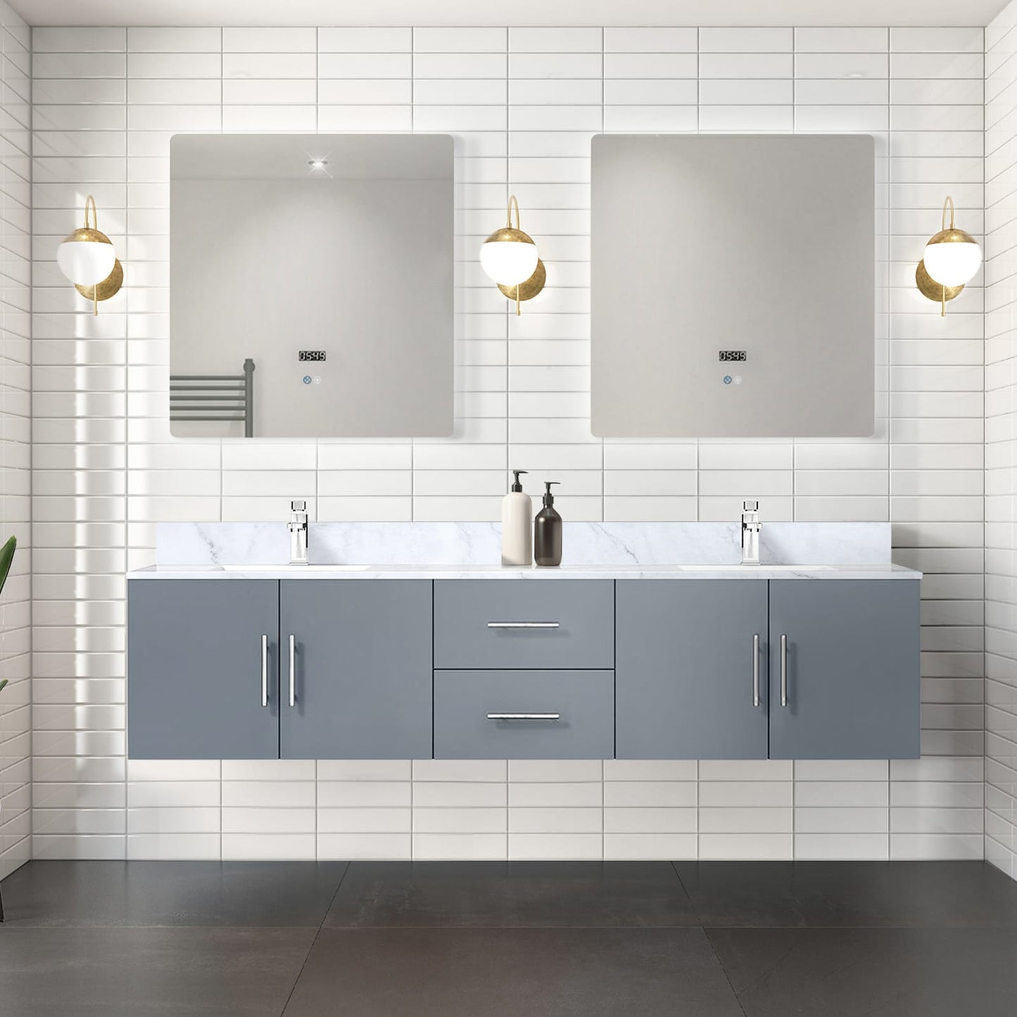 Dark Grey Wood Double Bathroom Vanity Upgrade 80 inch width