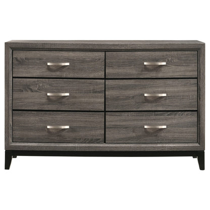 Cabrillo Grey Oak 6-Drawer Dresser - Grey Engineered Wood for Bedroom