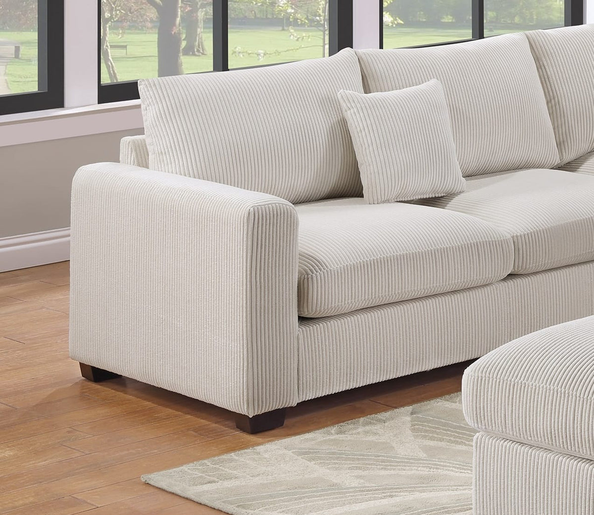 Ivory Corduroy L-Shaped Sofa - 5 Seat Sectional for Living Room