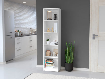White Engineered Wood Bookcase - 5 Shelves, 17.7"W for Living Room
