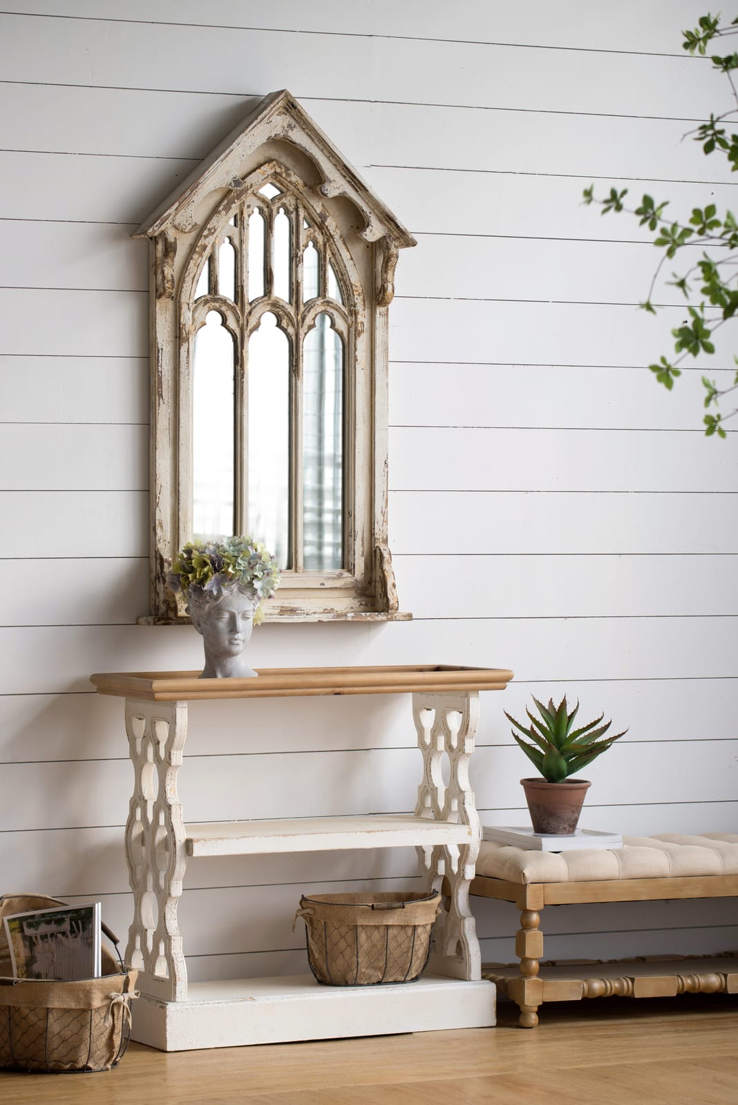 Small Wood Shelf Unit - Brown Antique White Storage