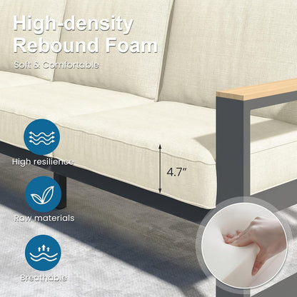 52" All-Weather Aluminum Patio Loveseat Sofa - Beige & Black Cushions