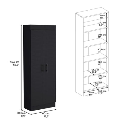 Pantry Cabinet 67" H, 5 Shelves, Black - Storage Solutions
