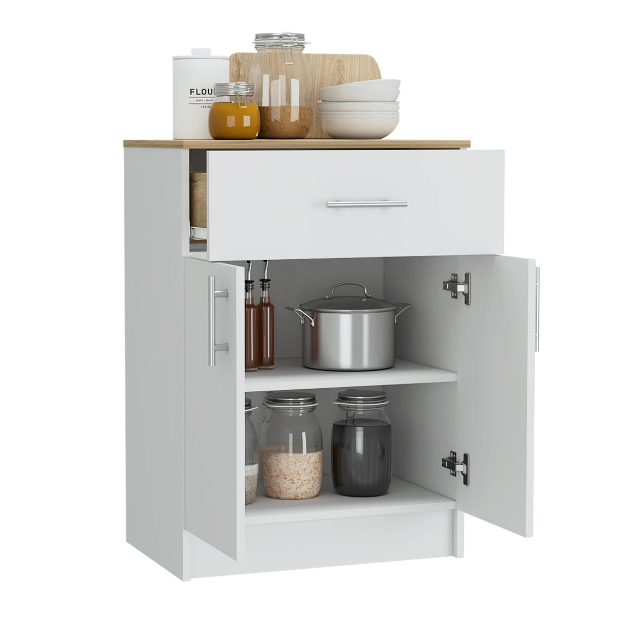 Modern Multicolor Kitchen Storage Cabinet with Double Doors and Drawers