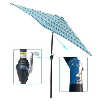 9 Foot Blue Striped Patio Umbrella - Metal Frame